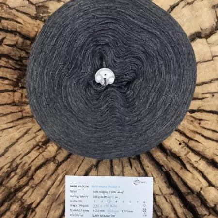 OD RĘKI SZARY MELANŻ 1050m merino 50%/ akryl 50%- kolor 981  z poza palety tylko do wyczerpania zapasów