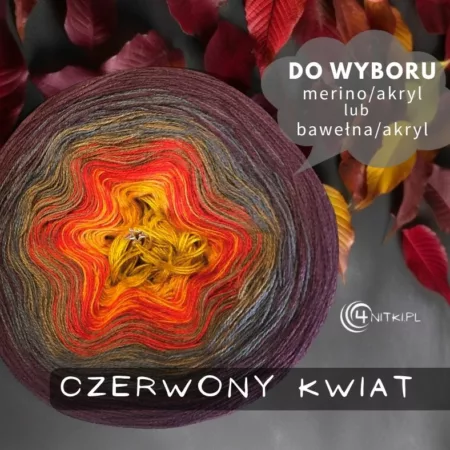 CZERWONY KWIAT motek ombre bawełna/akryl LUB merino/akryl
