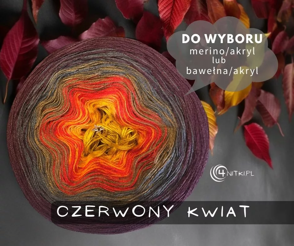 CZERWONY KWIAT motek ombre bawełna/akryl LUB merino/akryl