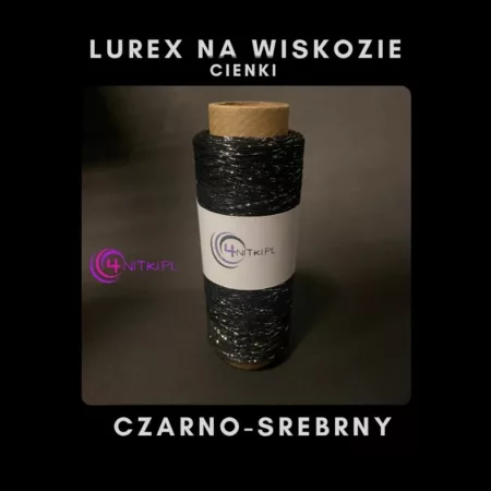 CIENKI Lurex na wiskozie CZARNO-SREBRNY na szpuli 1000m