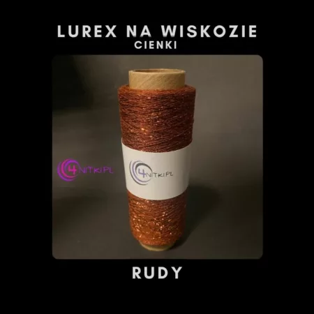 CIENKI Lurex na wiskozie RUDY na szpuli 1000m