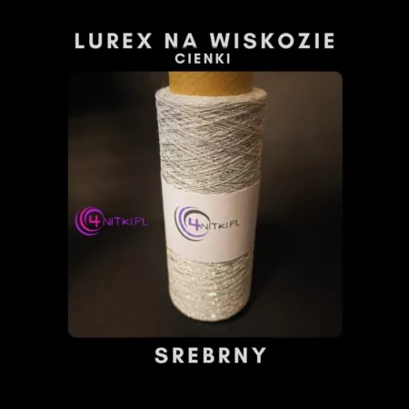 CIENKI Lurex na wiskozie SREBRNY na szpuli 1000m