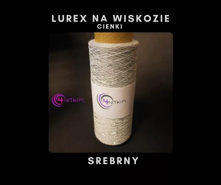 CIENKI Lurex na wiskozie SREBRNY na szpuli 1000m