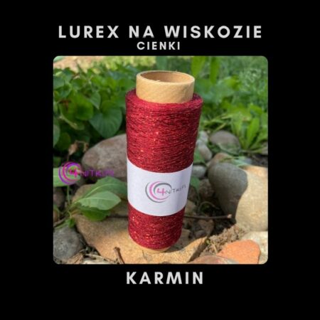 CIENKI Lurex na wiskozie KARMIN na szpuli 1000m