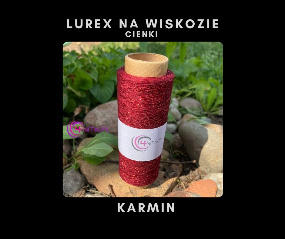 CIENKI Lurex na wiskozie KARMIN na szpuli 1000m
