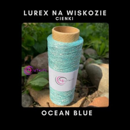 CIENKI Lurex na wiskozie OCEAN BLUE na szpuli 1000m