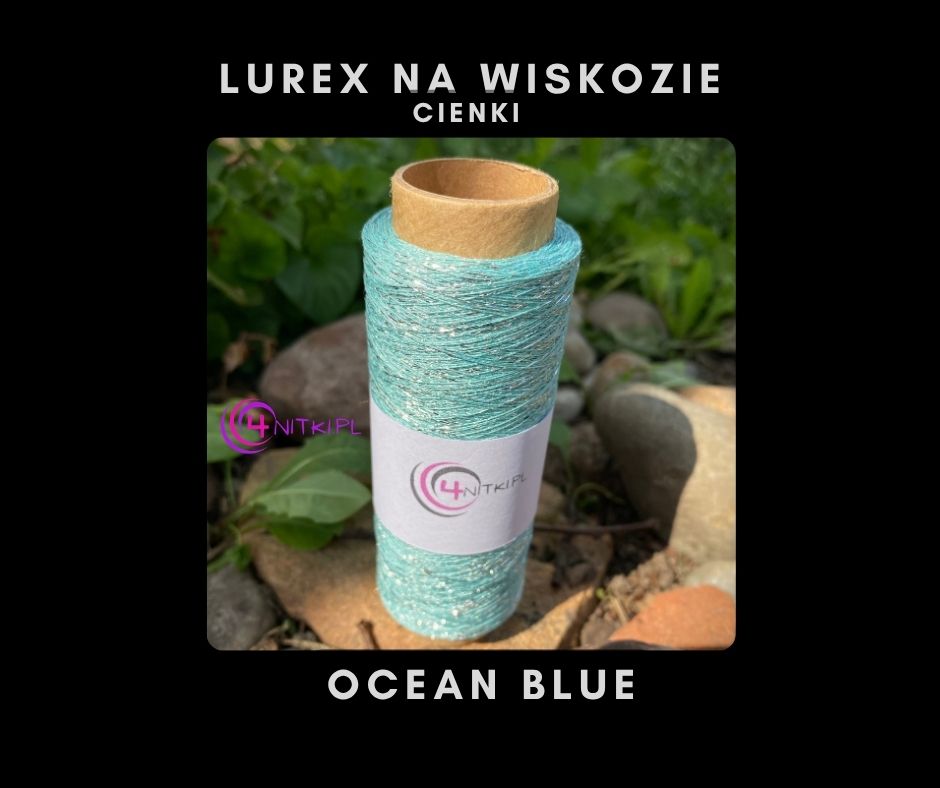 CIENKI Lurex na wiskozie OCEAN BLUE na szpuli 1000m